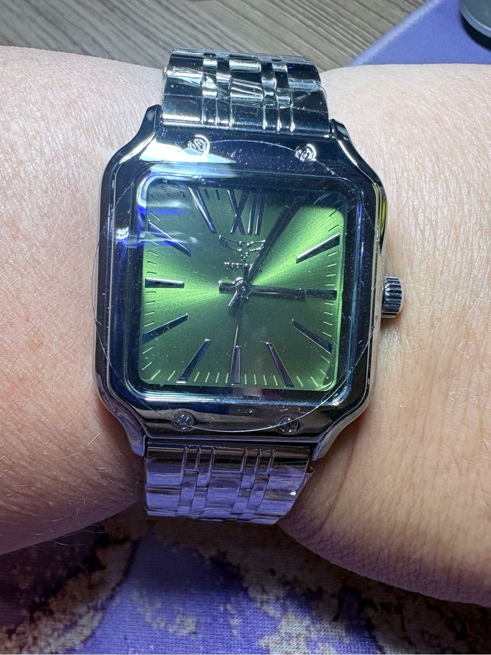 Invicta Angel Women’s Stainless Steel Square Watch with Green Sunburst Dial NWT